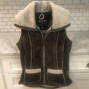 Kuhl Vest Womens Small Dani Sherpa Brown Suede Shearling Lined Jacket Fleece